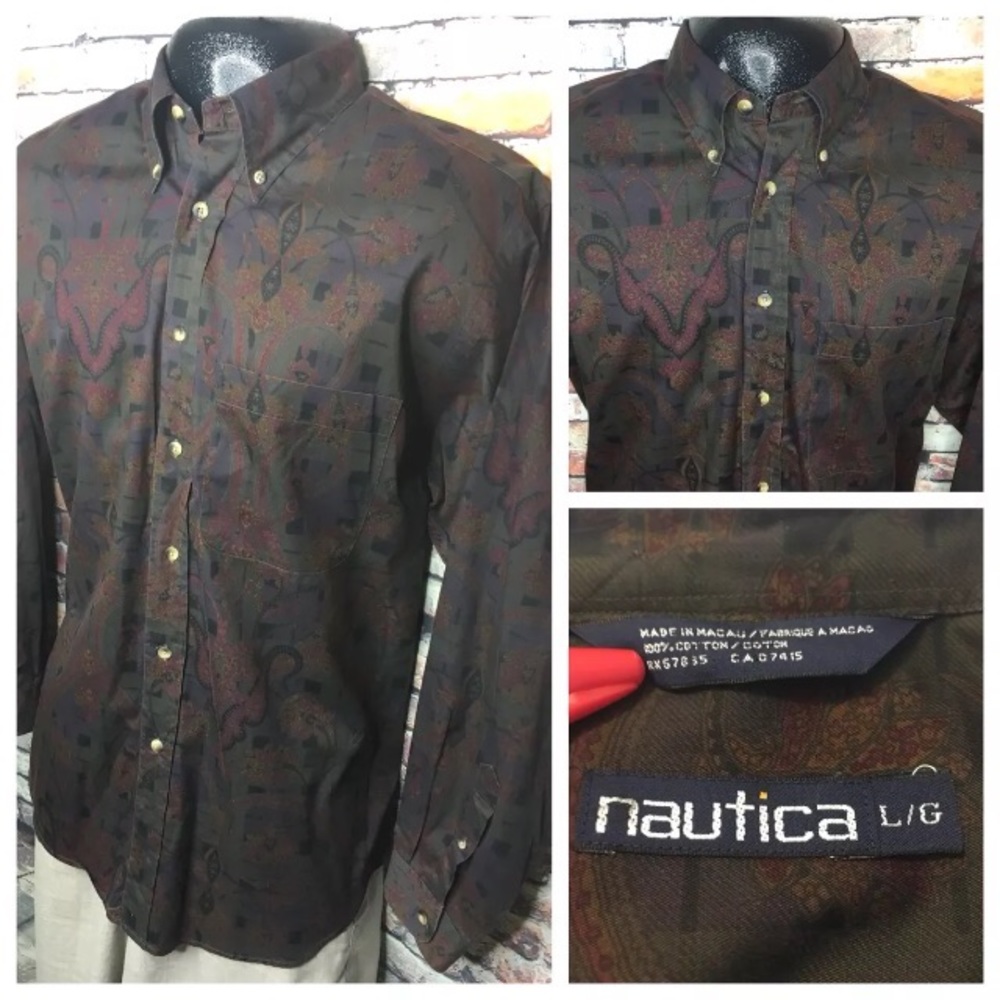 Nautica Paisley Button Up Shirt Mens Large Vintage
